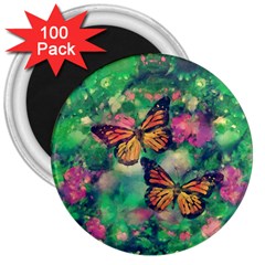 Watercolor Monarch Butterflies 3  Magnets (100 Pack) by SpinnyChairDesigns