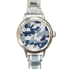 Camo Blue Round Italian Charm Watch by MooMoosMumma