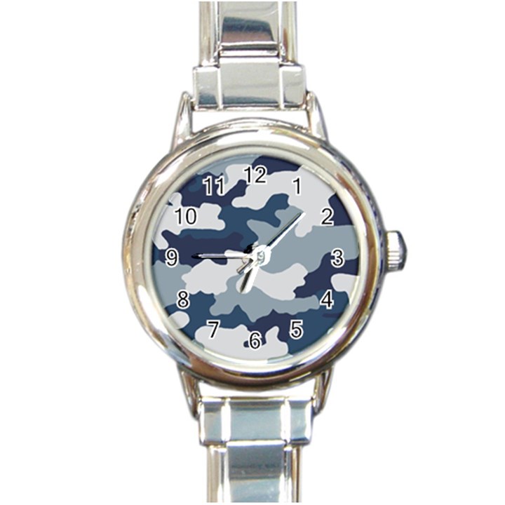 Camo Blue Round Italian Charm Watch