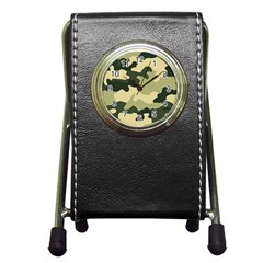 Camo Green Pen Holder Desk Clock by MooMoosMumma