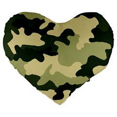 Camo Green Large 19  Premium Heart Shape Cushions by MooMoosMumma