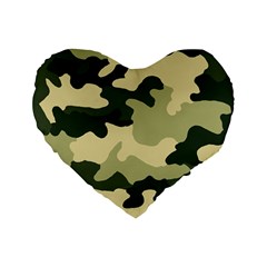 Camo Green Standard 16  Premium Flano Heart Shape Cushions by MooMoosMumma