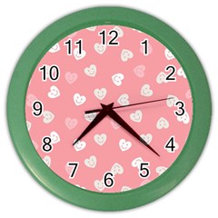 Cute Pink And White Hearts Color Wall Clock by SpinnyChairDesigns