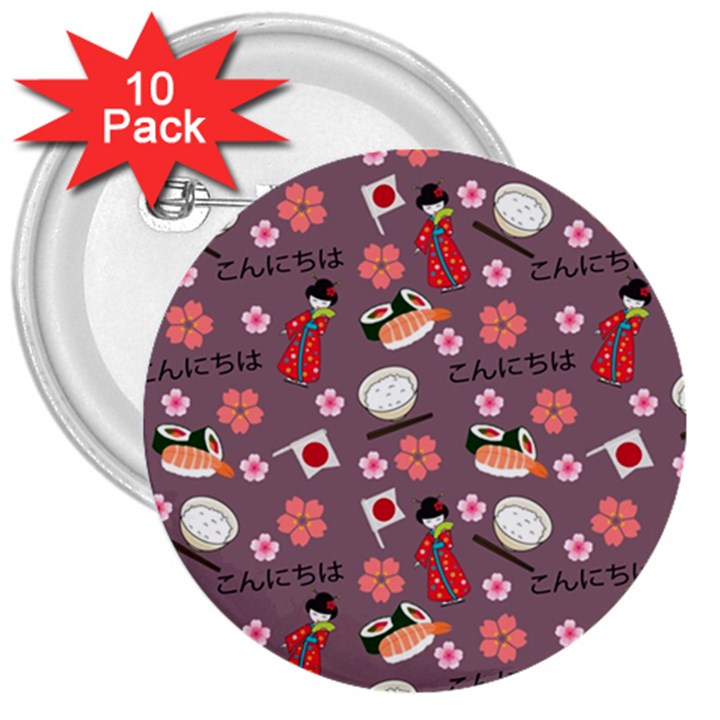 Japan Girls 3  Buttons (10 pack) 