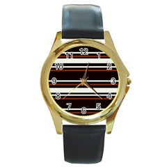 Classic Coffee Brown Round Gold Metal Watch by tmsartbazaar