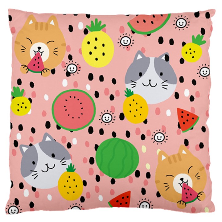 Cats and fruits  Large Flano Cushion Case (Two Sides)