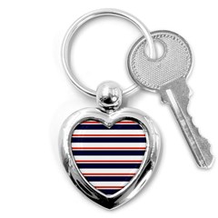 Red With Blue Stripes Key Chain (heart) by tmsartbazaar