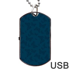 Indigo Dye Blue Butterfly Pattern Dog Tag Usb Flash (two Sides) by SpinnyChairDesigns