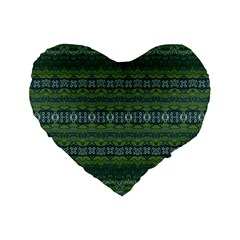 Boho Forest Green  Standard 16  Premium Flano Heart Shape Cushions by SpinnyChairDesigns