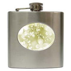 Olive Green With White Flowers Hip Flask (6 Oz) by SpinnyChairDesigns