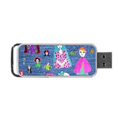 Blue Denim And Drawings Portable Usb Flash (one Side) by snowwhitegirl