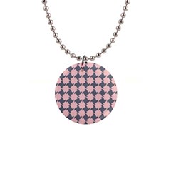 Retro Pink And Grey Pattern 1  Button Necklace by MooMoosMumma