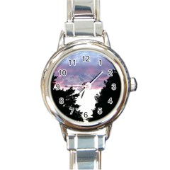 Colorful Overcast, Pink,violet,gray,black Round Italian Charm Watch by MartinsMysteriousPhotographerShop