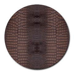 Brown Alligator Leather Skin Round Mousepads by LoolyElzayat