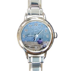 Senior Man Fishing At River, Montevideo, Uruguay001 Round Italian Charm Watch by dflcprintsclothing