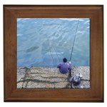 Senior Man Fishing At River, Montevideo, Uruguay001 Framed Tile Front