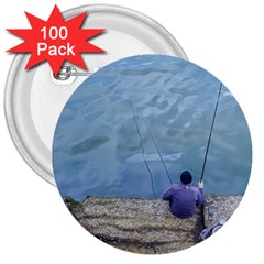 Senior Man Fishing At River, Montevideo, Uruguay001 3  Buttons (100 Pack)  by dflcprintsclothing