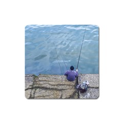 Senior Man Fishing At River, Montevideo, Uruguay001 Square Magnet by dflcprintsclothing