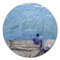 Senior Man Fishing At River, Montevideo, Uruguay001 Magnet 5  (round) by dflcprintsclothing