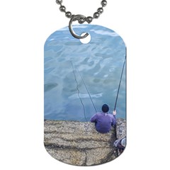 Senior Man Fishing At River, Montevideo, Uruguay001 Dog Tag (one Side) by dflcprintsclothing