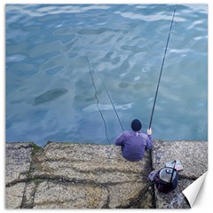 Senior Man Fishing At River, Montevideo, Uruguay001 Canvas 16  X 16  by dflcprintsclothing