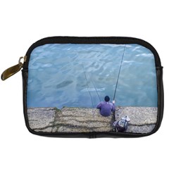 Senior Man Fishing At River, Montevideo, Uruguay001 Digital Camera Leather Case by dflcprintsclothing