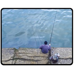 Senior Man Fishing At River, Montevideo, Uruguay001 Fleece Blanket (medium)  by dflcprintsclothing