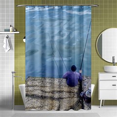 Senior Man Fishing At River, Montevideo, Uruguay001 Shower Curtain 48  X 72  (small)  by dflcprintsclothing