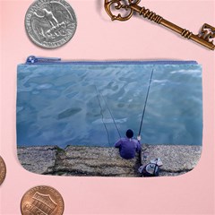 Senior Man Fishing At River, Montevideo, Uruguay001 Large Coin Purse by dflcprintsclothing