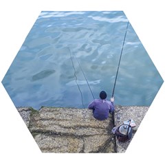 Senior Man Fishing At River, Montevideo, Uruguay001 Wooden Puzzle Hexagon by dflcprintsclothing