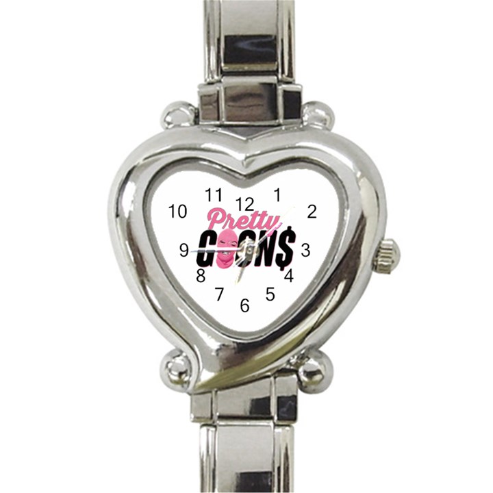 Pretty Goons logo Pink/Black Heart Italian Charm Watch 