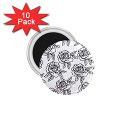 Line Art Black And White Rose 1 75  Magnets (10 Pack)  by MintanArt