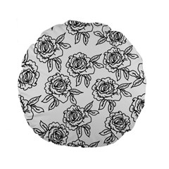 Line Art Black And White Rose Standard 15  Premium Flano Round Cushions by MintanArt