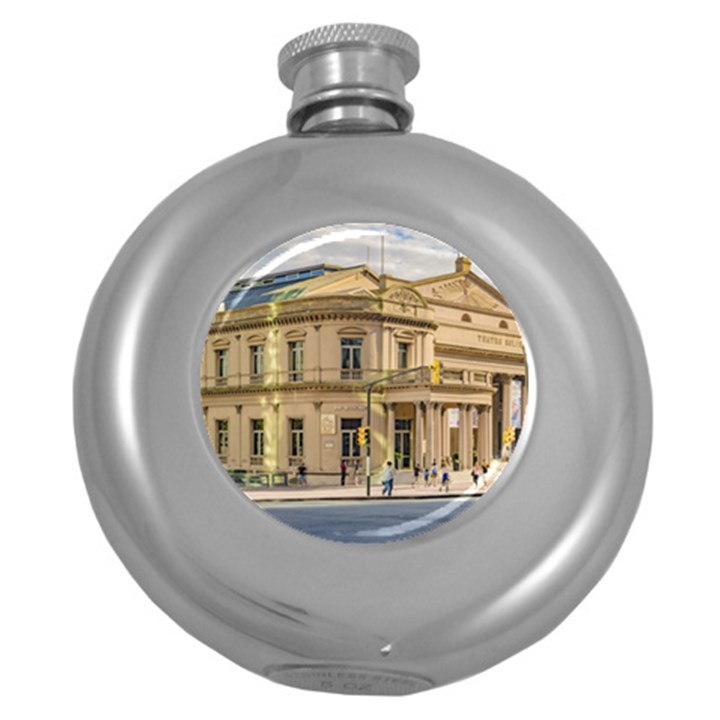 Solis Theater Exterior View, Montevideo, Uruguay Round Hip Flask (5 oz)