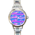 Fish Texture Blue Violet Module Round Italian Charm Watch Front