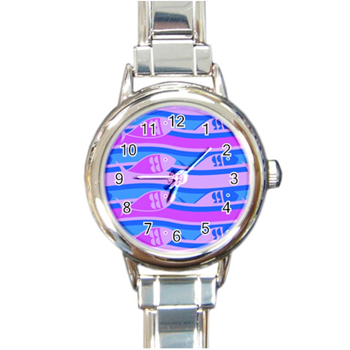 Fish Texture Blue Violet Module Round Italian Charm Watch