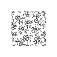 Line Art Black And White Rose Square Magnet by MintanArt