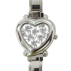 Line Art Black And White Rose Heart Italian Charm Watch by MintanArt