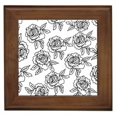 Line Art Black And White Rose Framed Tile by MintanArt