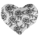 Line Art Black And White Rose Large 19  Premium Heart Shape Cushions Front