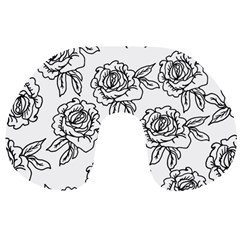 Line Art Black And White Rose Travel Neck Pillow by MintanArt