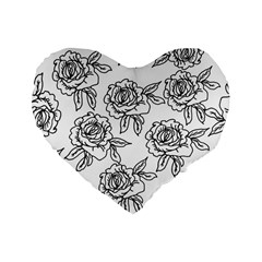 Line Art Black And White Rose Standard 16  Premium Heart Shape Cushions by MintanArt