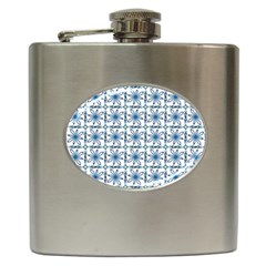 Blue Floral Pattern Hip Flask (6 Oz) by MintanArt