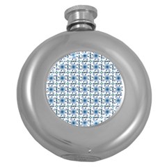 Blue Floral Pattern Round Hip Flask (5 Oz) by MintanArt