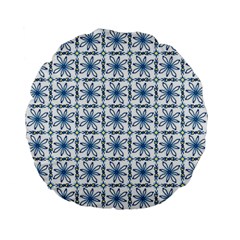 Blue Floral Pattern Standard 15  Premium Flano Round Cushions by MintanArt