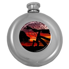 Mountain Bike Parked At Waterfront Park003 Round Hip Flask (5 Oz) by dflcprintsclothing