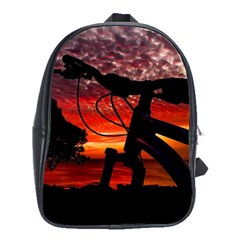 Mountain Bike Parked At Waterfront Park003 School Bag (large) by dflcprintsclothing