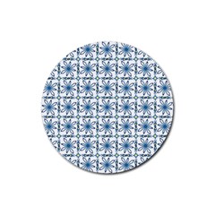 Azulejo Style Blue Tiles Rubber Coaster (round)  by MintanArt