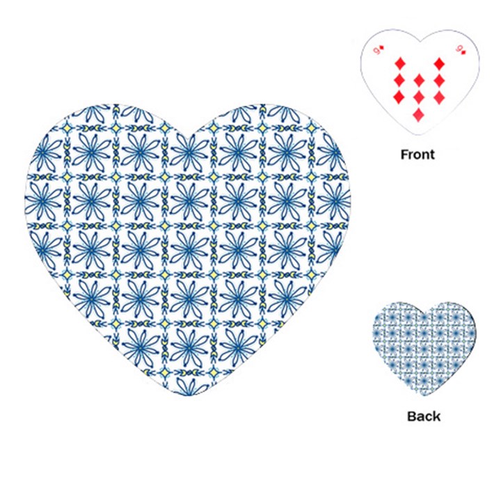 Azulejo style blue tiles Playing Cards Single Design (Heart)