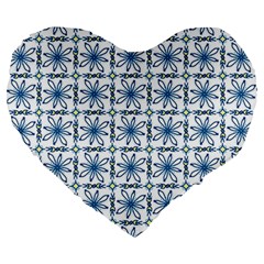 Azulejo Style Blue Tiles Large 19  Premium Heart Shape Cushions by MintanArt